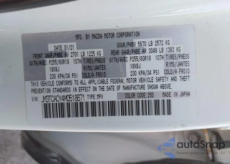 2021 Mazda Cx-9 Touring from USA, damaged, VIN JM3TCACY4M0518671